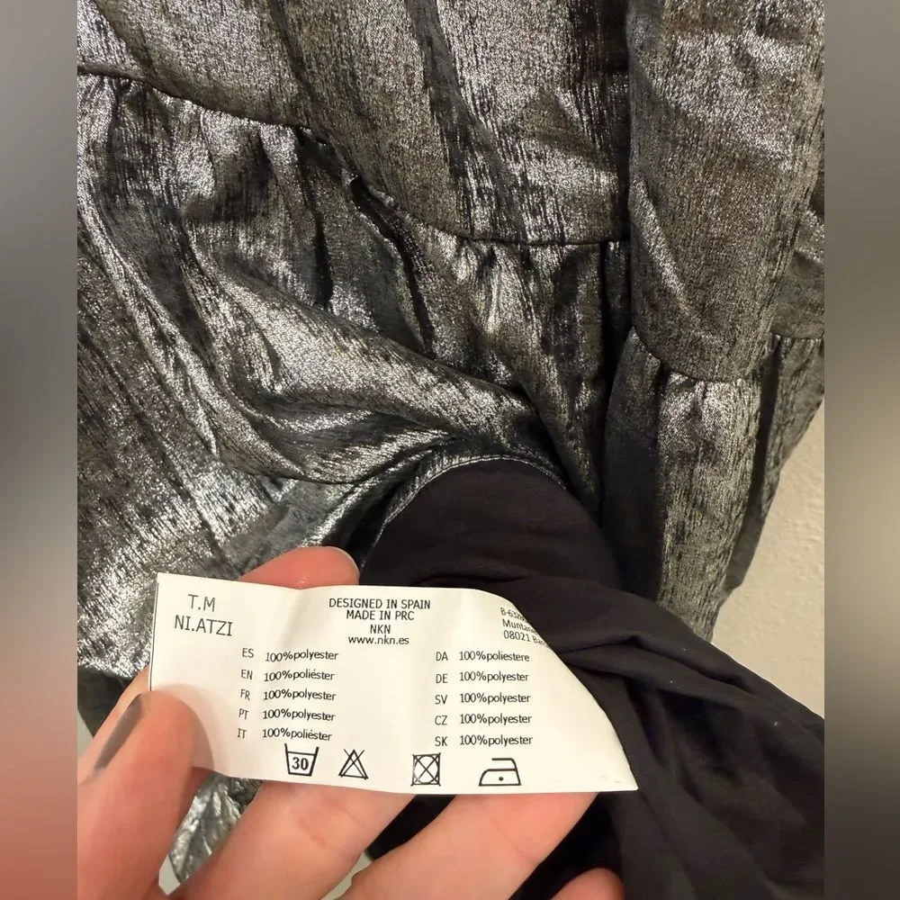 NWT NKN Nekane Metallic Silver Tiered Maxi Skirt - Medium - $140 MSRP - Picture 6 of 7